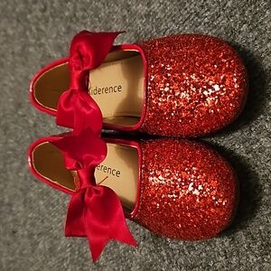Girls red glitter mary jane dress shoes